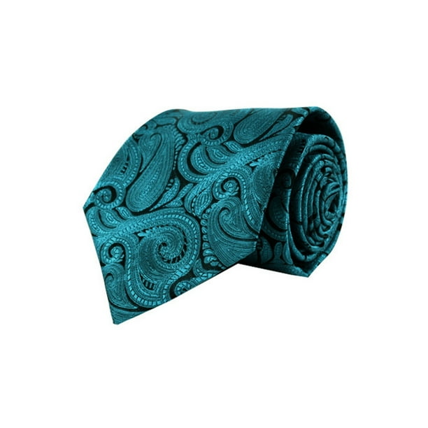 Mens Teal Turquoise Green Floral Paisley Jacquard Silk Woven Ties Necktie Hanky 